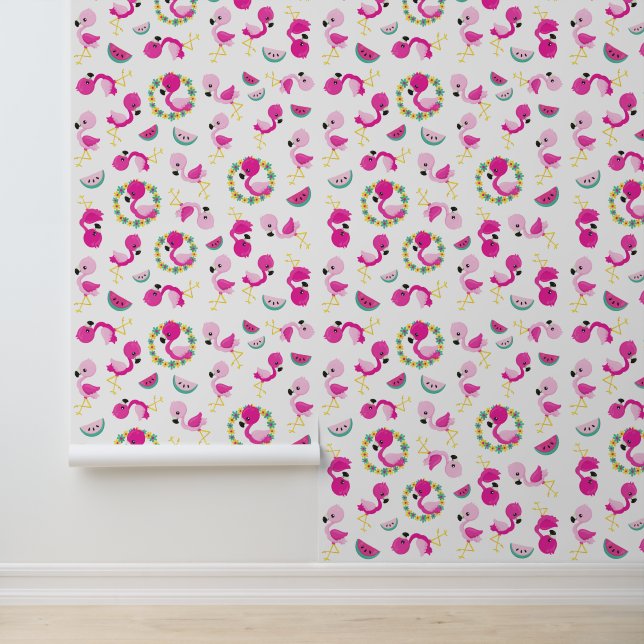 Tropical Pattern, Flamingos, Watermelons, Flowers Wallpaper (Application)