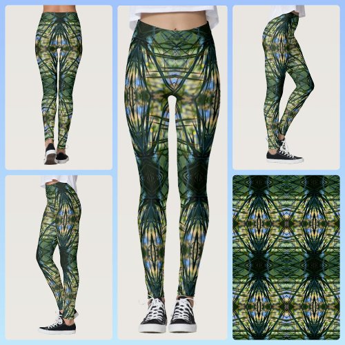 Tropical Pattern Green Boho Chic Leggings