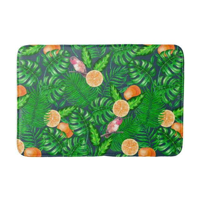 Tropical pattern, hummingbirds bath mat (Front)