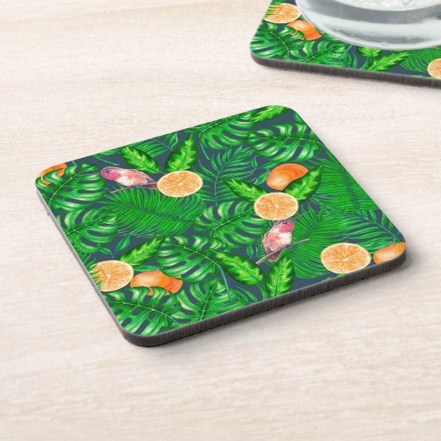 Tropical pattern, hummingbirds beverage coaster (Left Side)