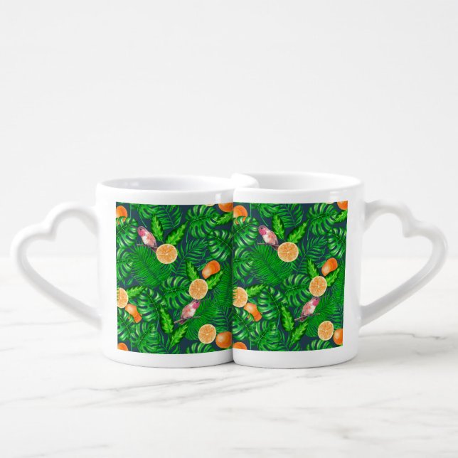 Tropical pattern, hummingbirds coffee mug set (Front Nesting)