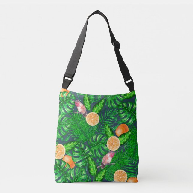 Tropical pattern, hummingbirds crossbody bag (Front)