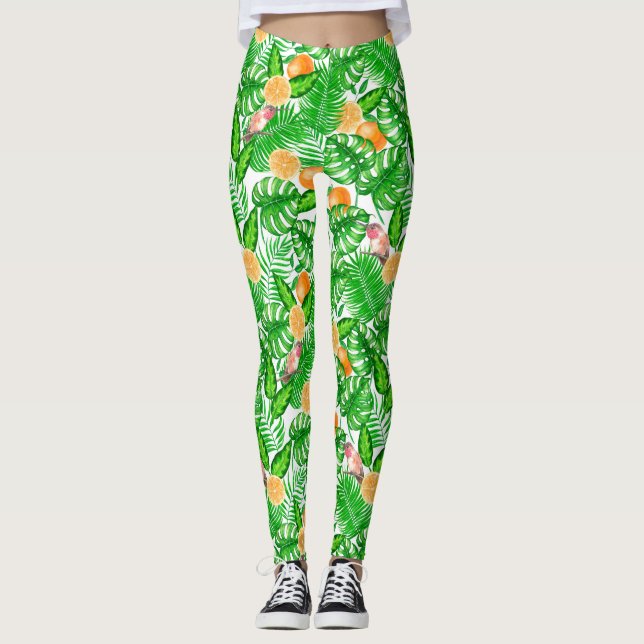Tropical pattern, hummingbirds II Leggings (Front)