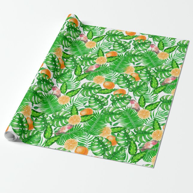 Tropical pattern, hummingbirds II Wrapping Paper (Unrolled)