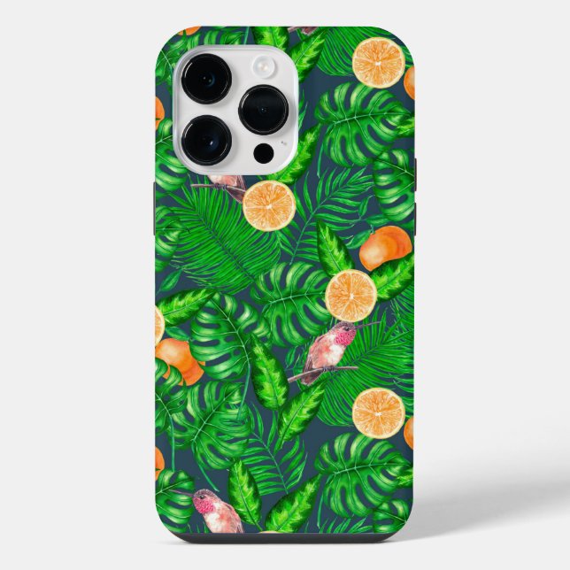 Tropical pattern, hummingbirds iphone case (Back)