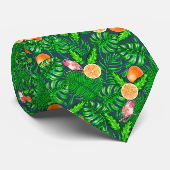 Tropical pattern, hummingbirds neck tie (Rolled)