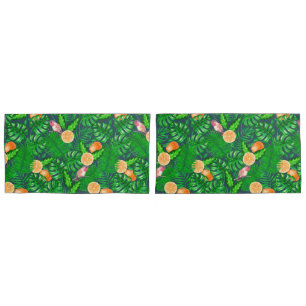 Tropical pattern, hummingbirds pillow case
