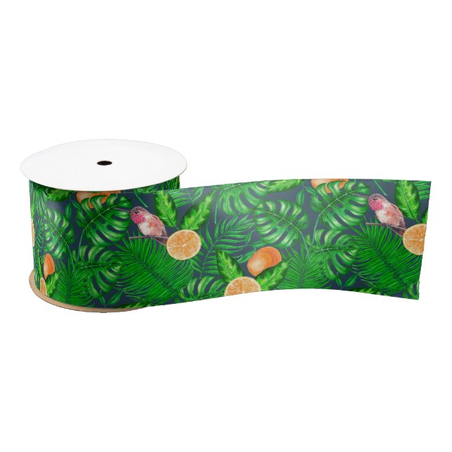 Tropical pattern, hummingbirds satin ribbon (Spool)