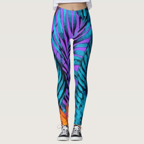 Tropical Pattern Leaves Palm Leggings