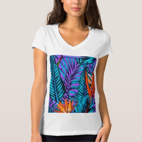 Tropical Pattern Leaves Palm T_Shirt