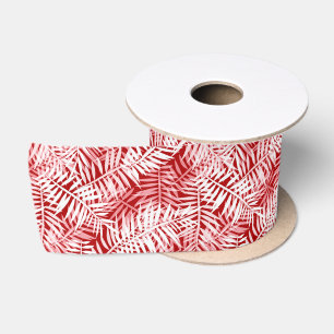 Tropical pattern palm leaves satin ribbon