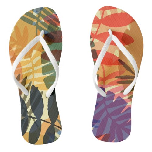 Tropical Pattern Plants Leaves Flip Flops