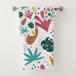 tropical pattern with colorful leaves bath towel set