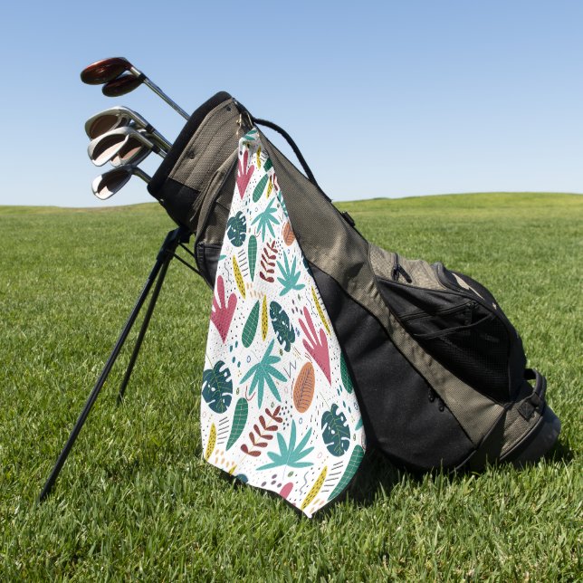 tropical pattern with colorful leaves golf towel (Green)