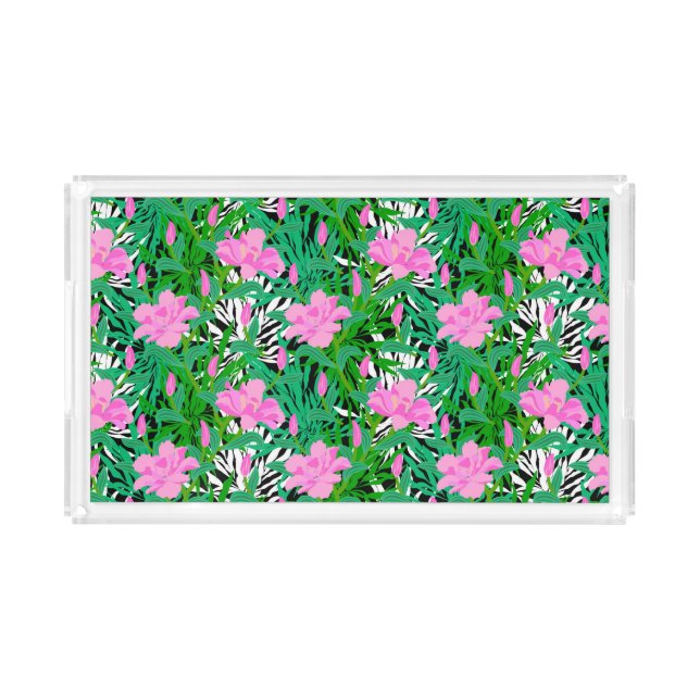 Tropical Pattern With Jungle Flowers Acrylic Tray (Front)