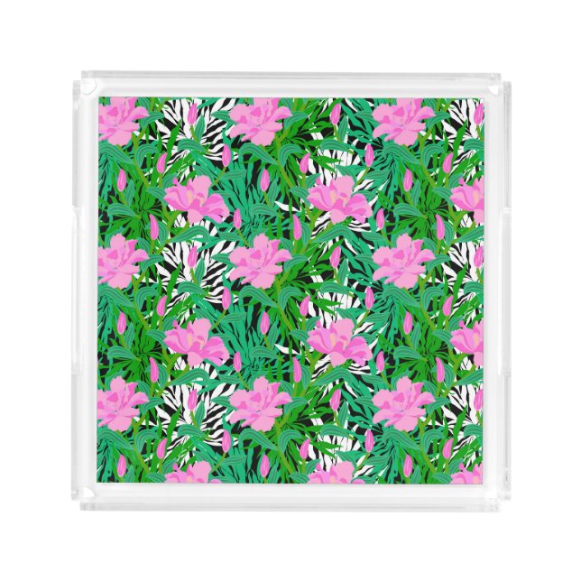 Tropical Pattern With Jungle Flowers Acrylic Tray (Front)