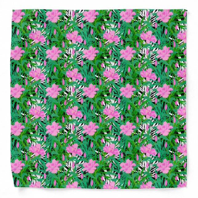 Tropical Pattern With Jungle Flowers Bandana (Front)