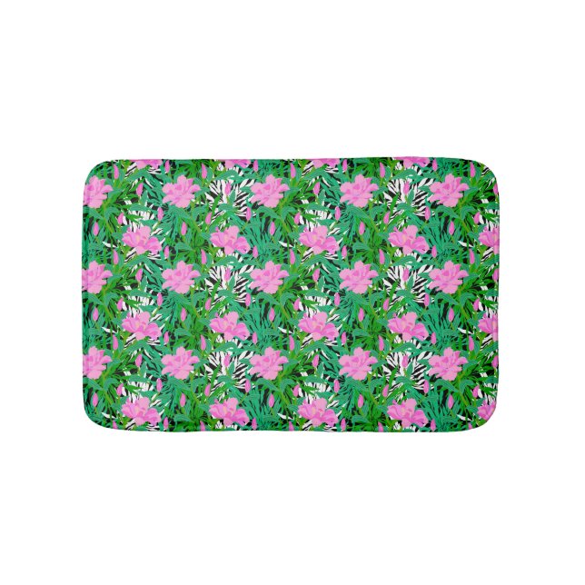 Tropical Pattern With Jungle Flowers Bath Mat (Front)