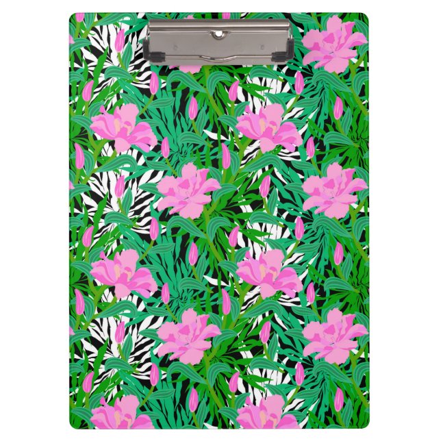 Tropical Pattern With Jungle Flowers Clipboard (Front)