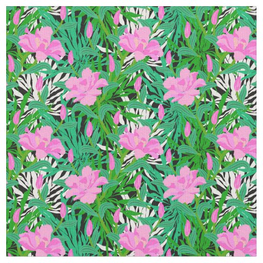 Tropical Pattern With Jungle Flowers Fabric