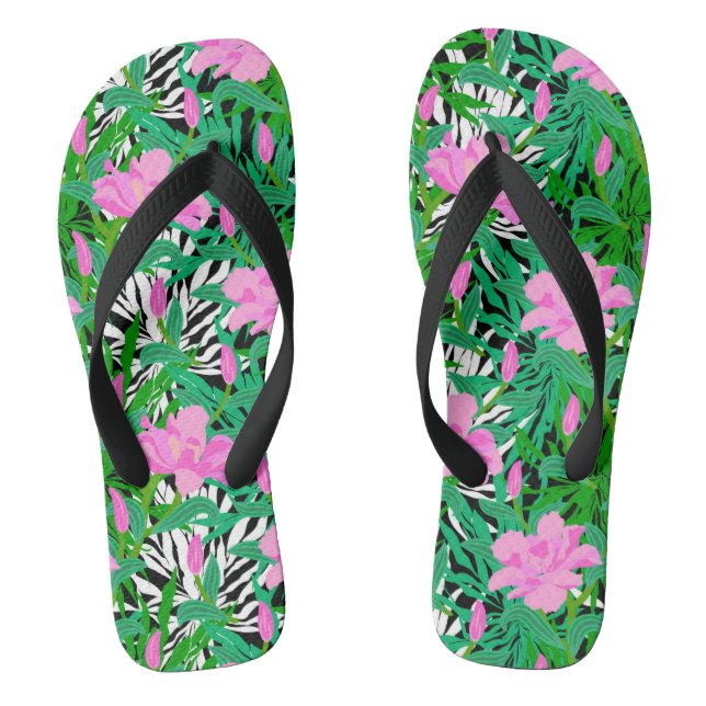 Tropical Pattern With Jungle Flowers Flip Flops (Footbed)