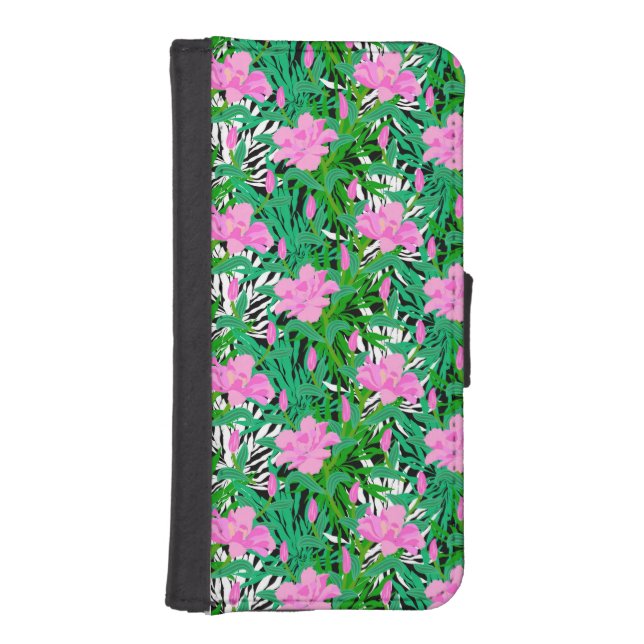 Tropical Pattern With Jungle Flowers iPhone Wallet Case (Front)
