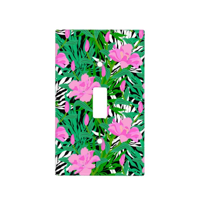 Tropical Pattern With Jungle Flowers Light Switch Cover (Front)