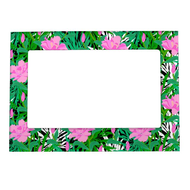 Tropical Pattern With Jungle Flowers Magnetic Photo Frame (Front)