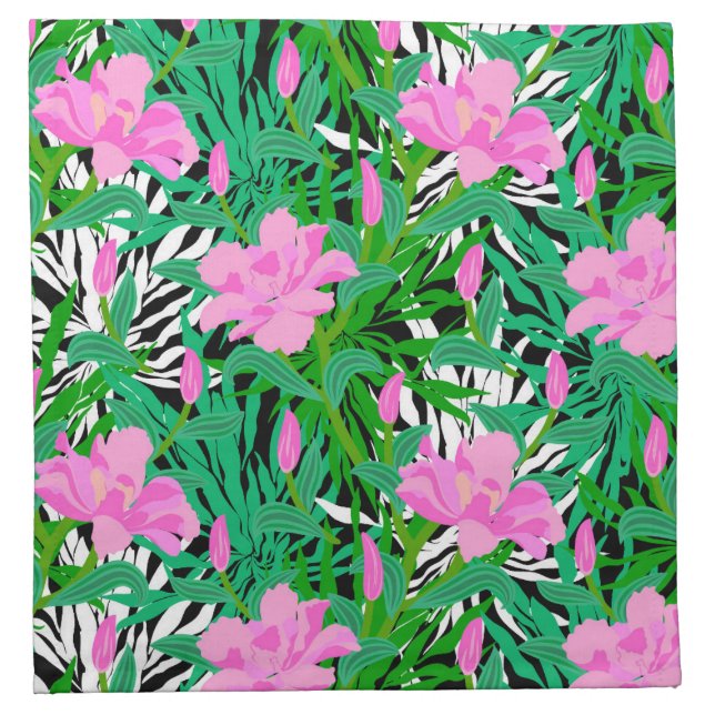 Tropical Pattern With Jungle Flowers Napkin (Front)