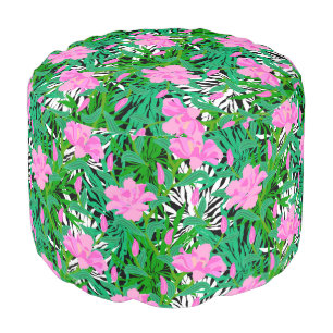 Tropical Pattern With Jungle Flowers Pouf
