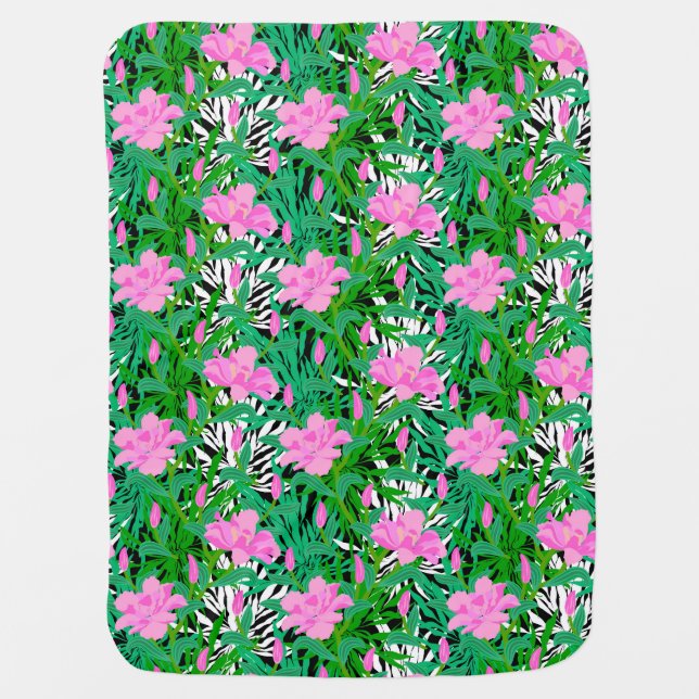 Tropical Pattern With Jungle Flowers Receiving Blanket (Front)