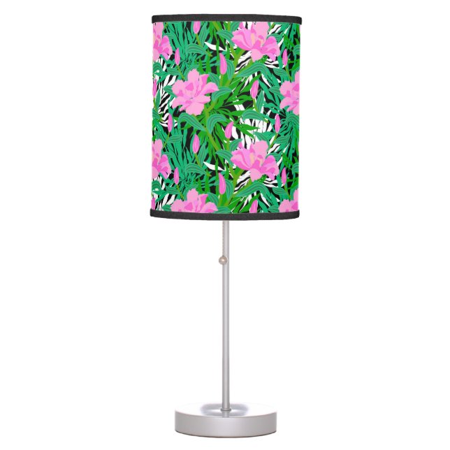 Tropical Pattern With Jungle Flowers Table Lamp (Front)