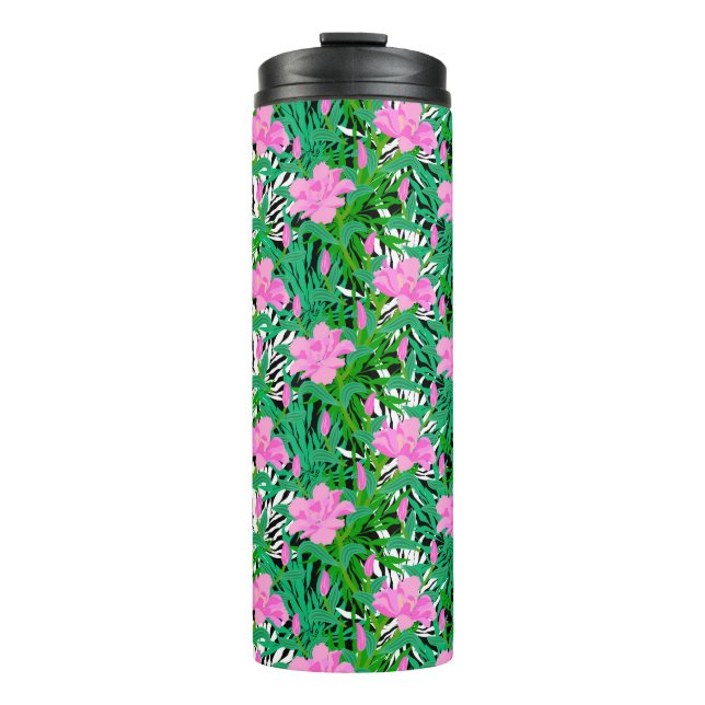 Tropical Pattern With Jungle Flowers Thermal Tumbler (Front)