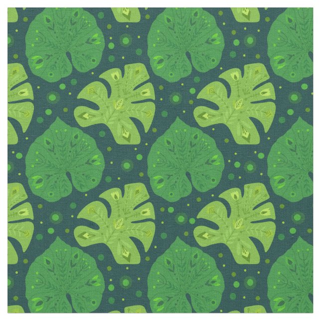 Tropical pattern with liana and monstera leaves  fabric (Close Up)