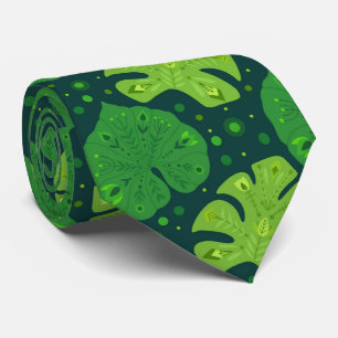 Tropical pattern with liana and monstera leaves  neck tie