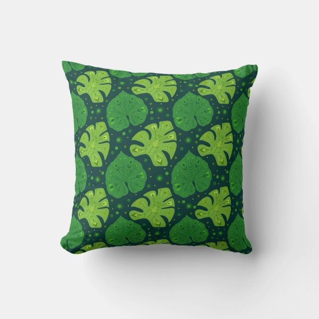 Tropical pattern with liana and monstera leaves throw pillow (Front)