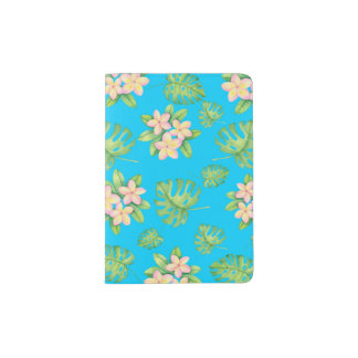 tropical pattern with monster and plumeria passport holder