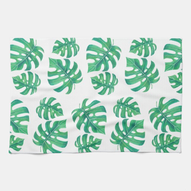 Tropical pattern with monstera leaves kitchen towel (Horizontal)