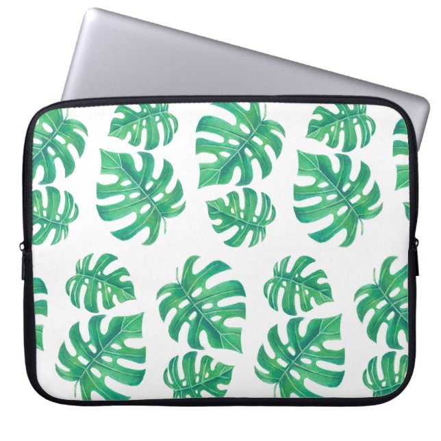 Tropical pattern with monstera leaves laptop sleeve (Front)