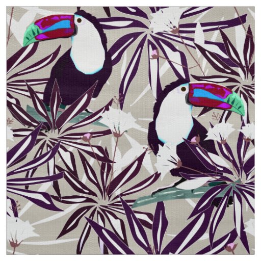 Tropical pattern with palm trees and birds. fabric