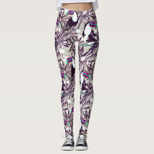 Tropical pattern with palm trees and birds. leggings