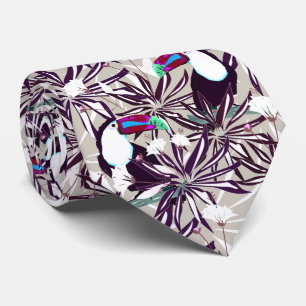Tropical pattern with palm trees and birds. neck tie