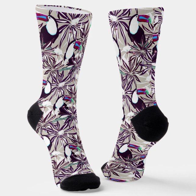 Tropical pattern with palm trees and birds. socks (Angled)