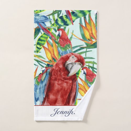 Tropical pattern with parrots leaves flower custom hand towel 