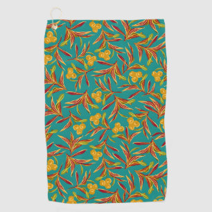 Tropical Pattern with Red and Yellow Leaves Golf Towel