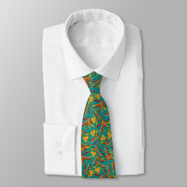 Tropical Pattern with Red and Yellow Leaves Neck Tie (Tied)