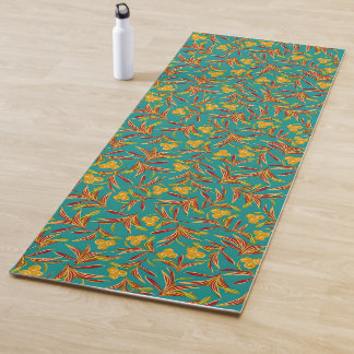 Tropical Pattern with Red and Yellow Leaves Yoga Mat
