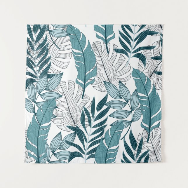 Tropical pattern with trendy plants and leaves on  tapestry (Front)