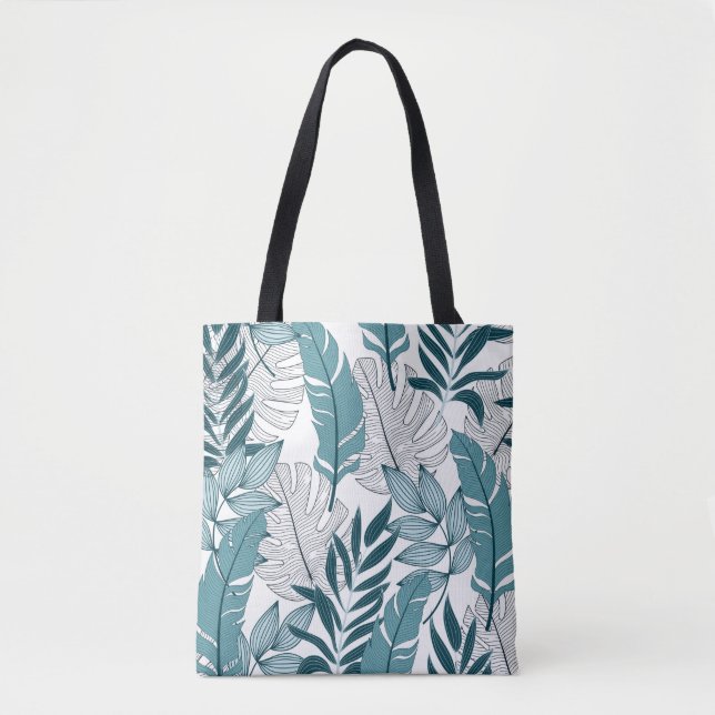 Tropical pattern with trendy plants and leaves on  tote bag (Front)