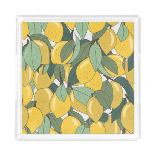 Tropical Pattern with Yellow Lemons. Acrylic Tray